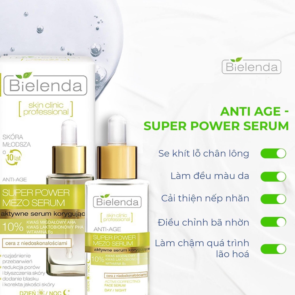 MBC M11 Serum Bielenda Super Power Mezo Skin Clinic Moisturizing cấp nước, dưỡng ẩm/ Correcting căng bóng, mờ thâm D2024