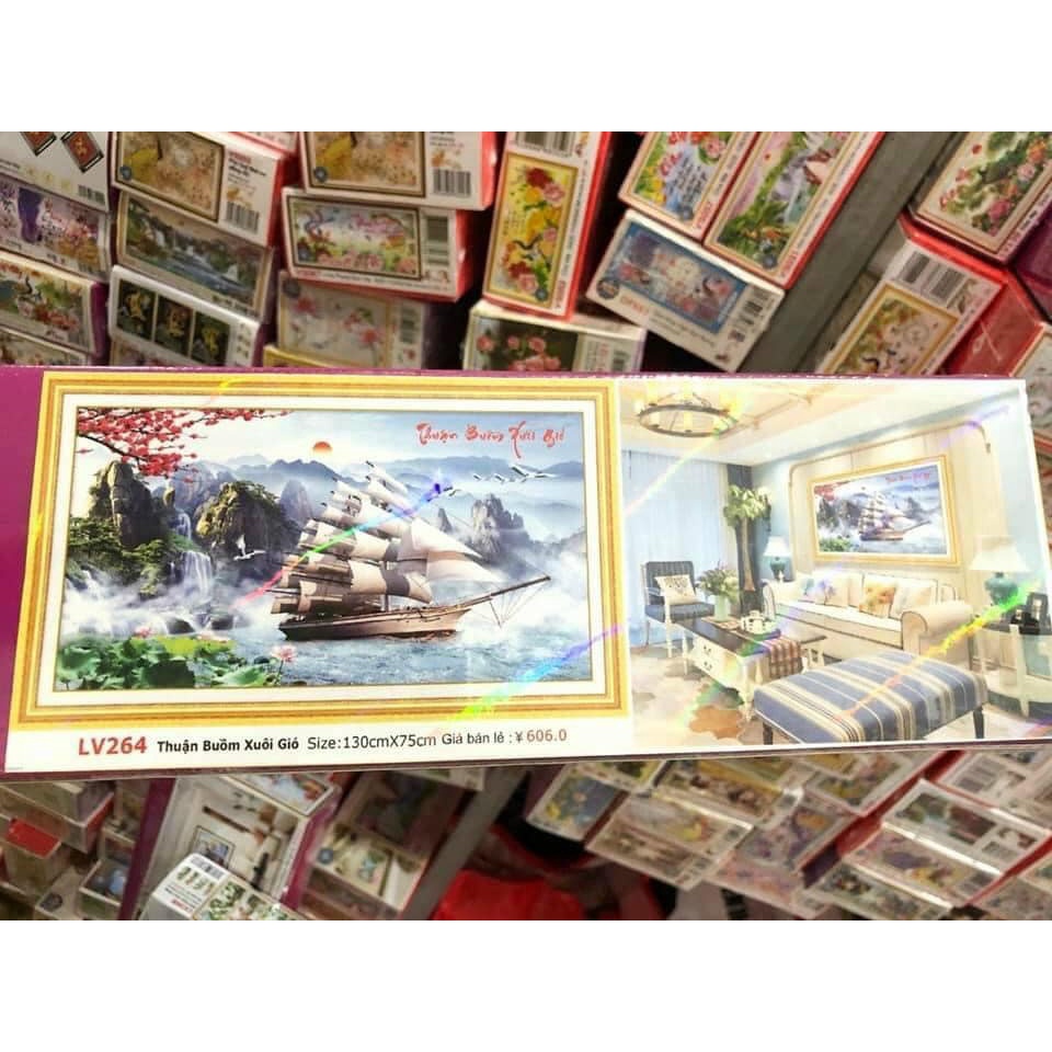 Tranh đính đá thuận buồm xuôi gió KT:130x75cm. Tranh đính đá tự làm.