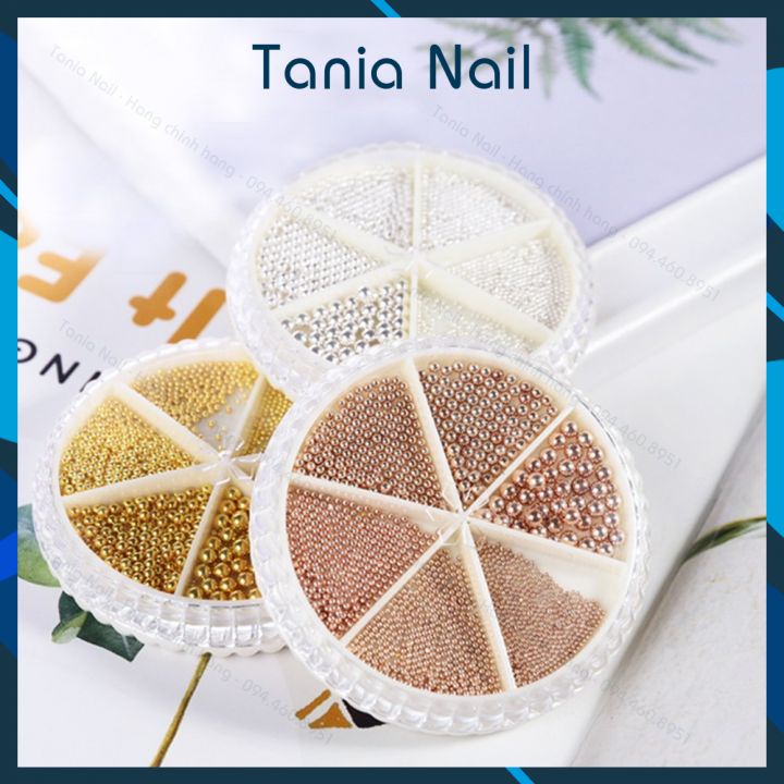 Set Bi Mix Size Trang Trí Móng Kim Loại Khay Tròn 6 Ngăn