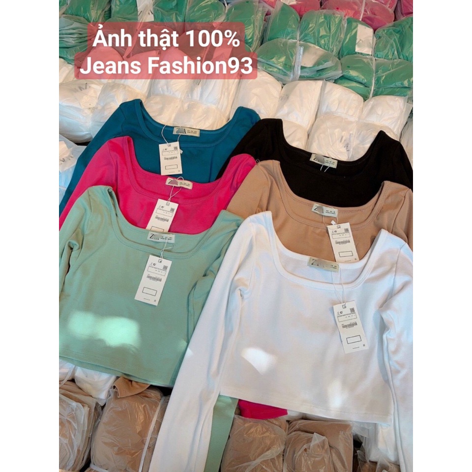 [ HÀNG SẴN + ẢNH THẬT ] ÁO THUN NỮ CỔ VUÔNG TRÒN TAY DÀI DÁNG ÔM - ÁO CROPTOP NHIỀU MÀU - HÀNG CHUẨN SHOP