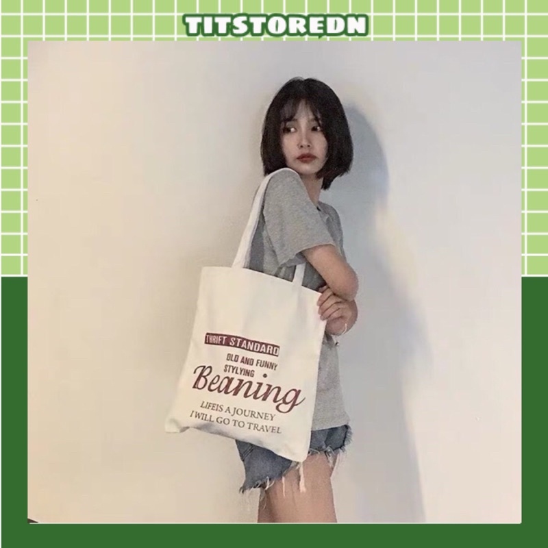 Túi tote ulzzang beaning chữ đỏ(có sẵn, tặng huy hiệu)