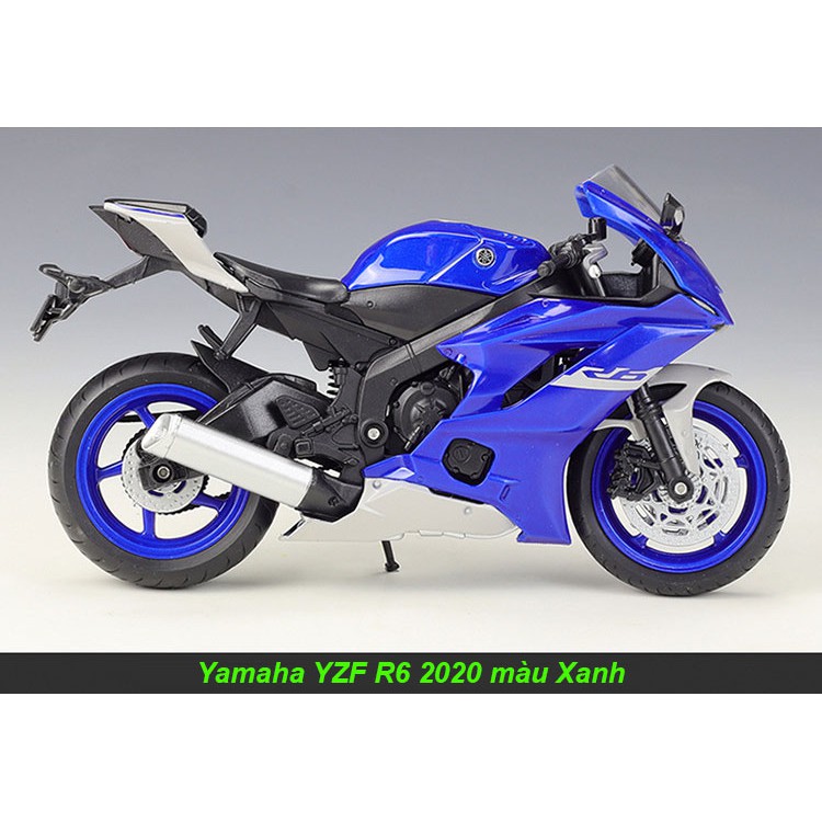 XE MÔ HÌNH MOTO Siêu xe YAMAHA YZF-R6 2020 kèm ben nâng bánh | WELLY tỷ lệ 1:12 có 4 màu