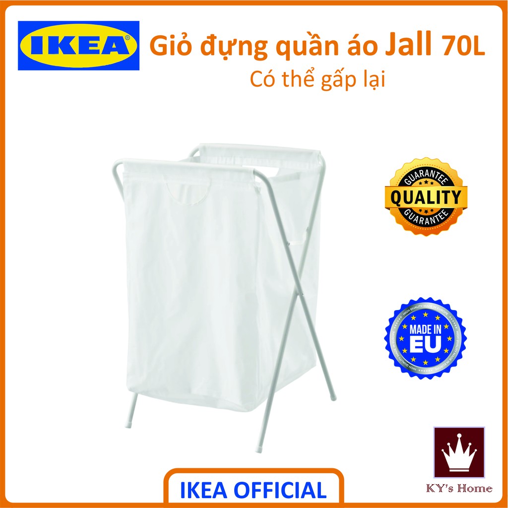 Giỏ đựng quần áo bẩn, giỏ đựng quần áo sơ sinh chờ giặt Ikea Jall màu trắng 70L