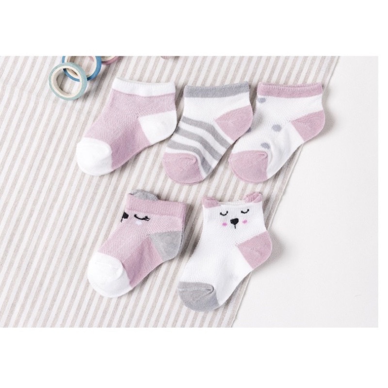 Set 5 đôi tất lưới cho bé 100% cotton mềm mại thoáng chân hình ngộ nghĩnh shop mẹ và bé Jinro baby world