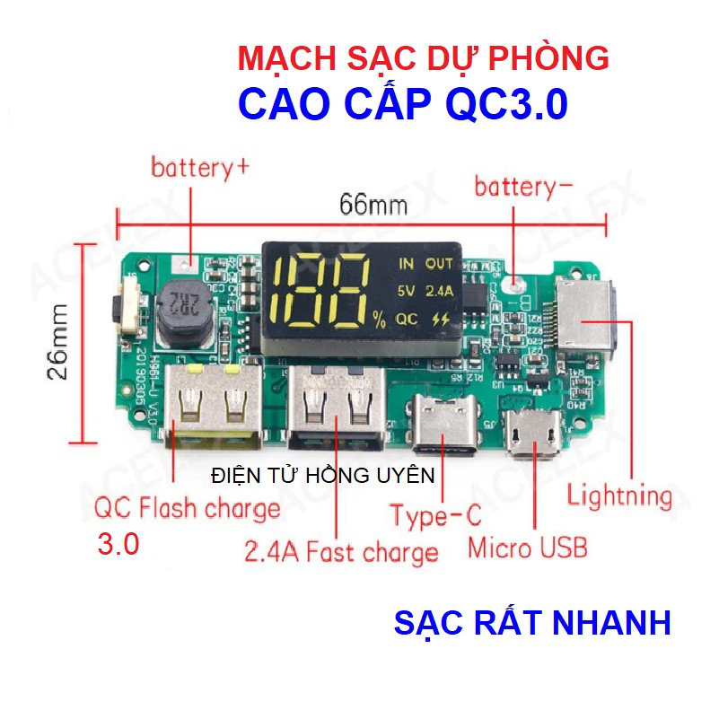 Mạch sạc dự phòng Sịn - Nhiều cổng SẠC NHANH. Có LCD hiển thị, Mạch không giới hạn số lượng pin -DIY Sạc dự phòng 2 cổng