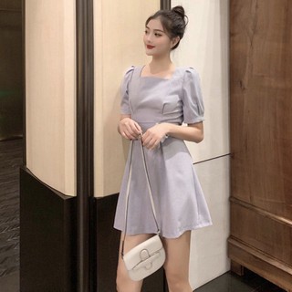 Đầm váy freesize xám 4 nút thắt eo