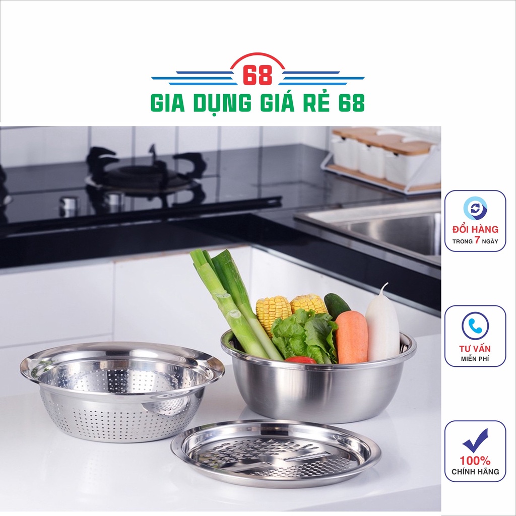 Rổ nạo rau củ kiêm rổ và chậu inox cao cấp đa năng,tiện lợi dùng nhà bếp