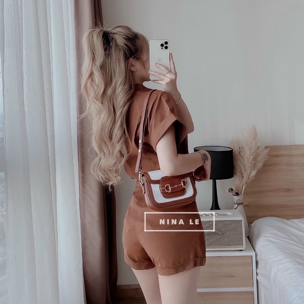 Set Đồ Nữ , Set Áo Sơ Mi Tay Lận Kèm Quần Ngắn Chất Tuyết Mưa Đính Nút Đóng Rất Sang