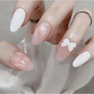 Bộ 10 móng tay giả - nailbox thiết kế sang trọng loang màu hồng thạch