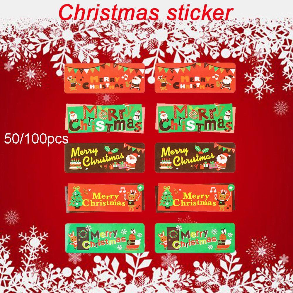 Set 50 / 100 Sticker Giấy Kraft In Hình Tuần Lộc Trang Trí Giáng Sinh