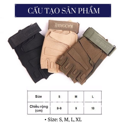Găng Tay Xe Máy Đi phượt Cụt Ngón, Tập thể thao Chính Hãng BLACK