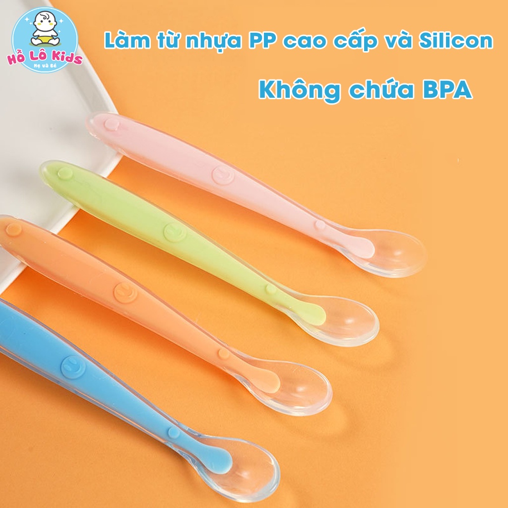 Thìa silicon ăn dặm cho bé thìa mềm nông lòng nhiều màu dễ thương Hồ Lô Kids