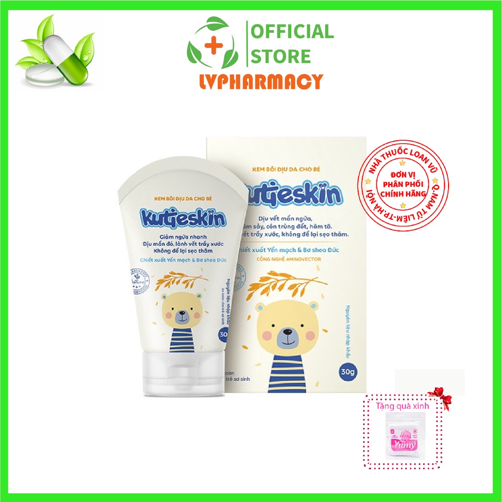 KUTIESKIN - Kem bôi da cho bé giúp giảm ngứa, côn trùng cắn, rôm sảy, hăm tã, dưỡng ẩm, giảm thâm sẹo - Tuýp 30gr