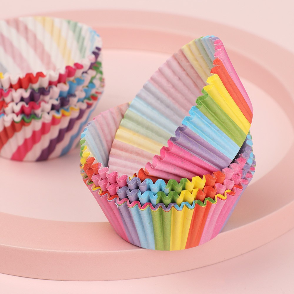 Set 100 Cốc Giấy Làm Bánh Cupcake Nhiều Màu Sắc Chống Dầu Tiện Dụng Diy