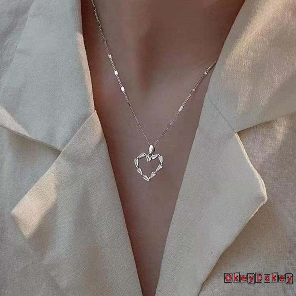 OKDK-Women Fashion Simple Style Necklace with Hollow Out Heart-shaped Pendant