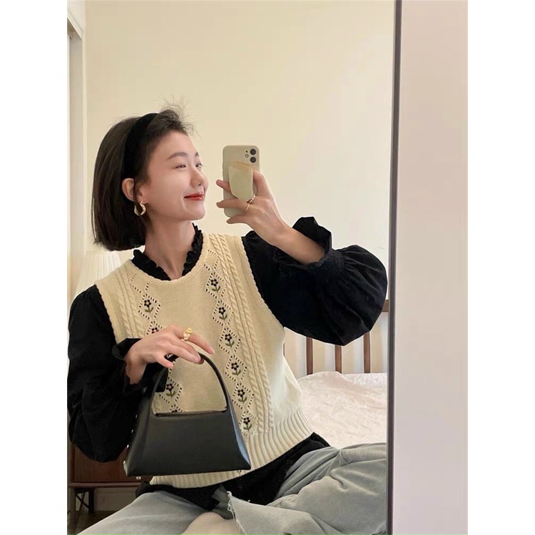 Áo Gile len hoa thêu nổi áo ghile phong cách tiểu thư sang chảnh siêu hot 2T Uniex P41