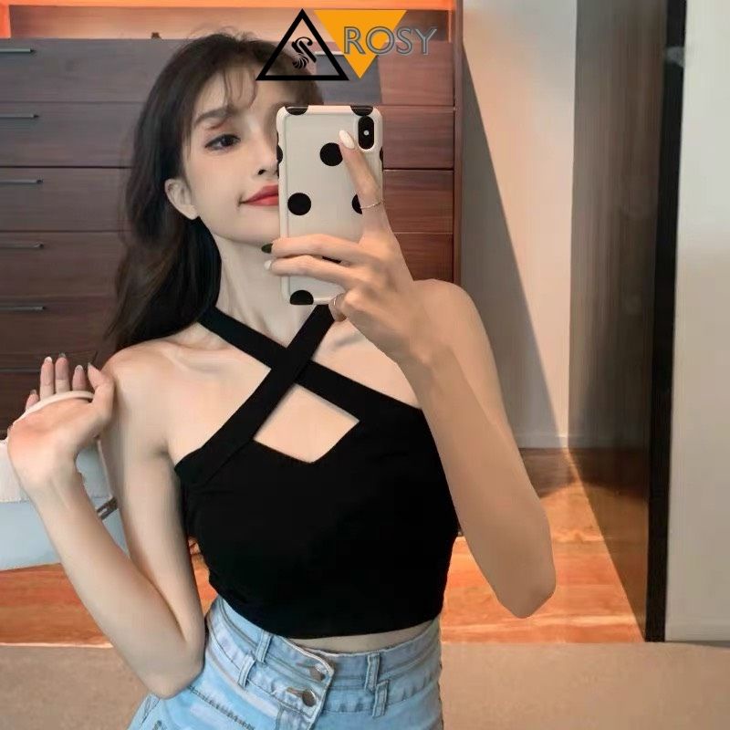 Áo croptop 3 lỗ chéo chất thun co giãn thoáng mát