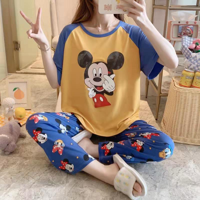 [Sẵn] Đồ bộ thun cotton quần dài, đồ mặc ở nhà Quảng Châu, pijama họa tiết hoạt hình dễ thương | BigBuy360 - bigbuy360.vn