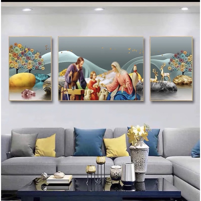 Tranh Công Giáo Tráng Gương Treo Tường Chúa Giêsu và Đức Mẹ/ Gia đình Thánh Gia Bình An Làm Quà Tân Gia