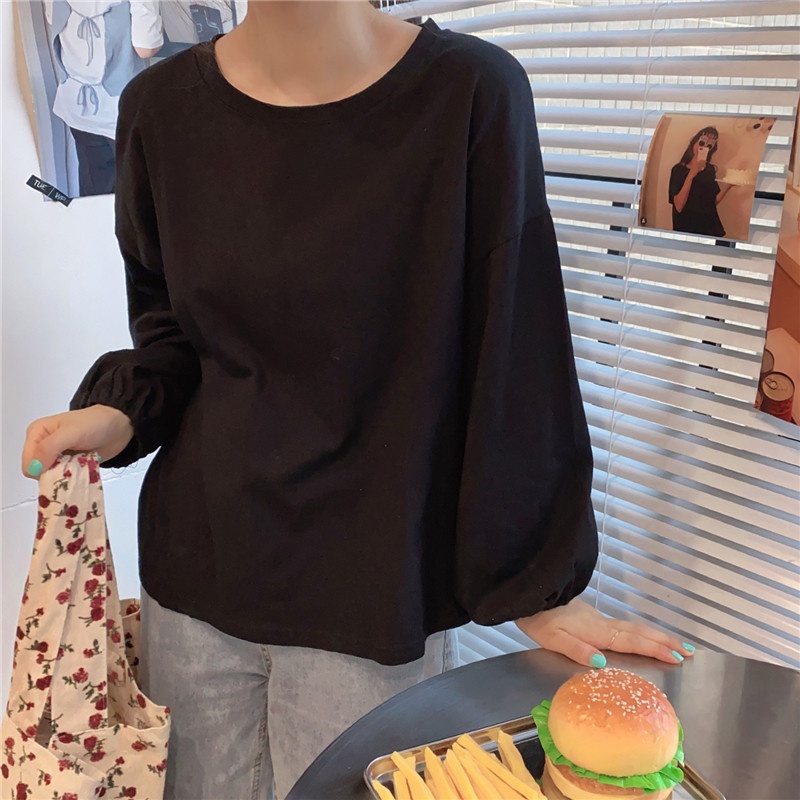 SUXI Áo Sơ Mi Tay Dài Phồng Cổ Tròn Màu Trơn Đơn Giản Thời Trang Mùa Thu Mới Dành Cho Nữ