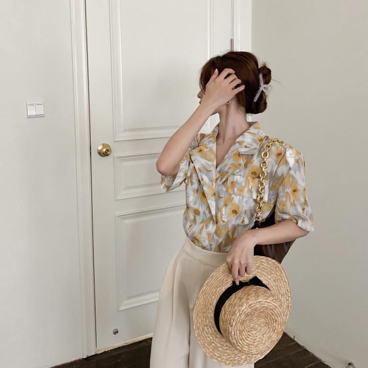 Bộ Áo Hoa Cổ Vest + Quần Ống Rộng Thẳng Phong Cách Hàn Quốc Thời Trang Mùa Hè Mới 2022