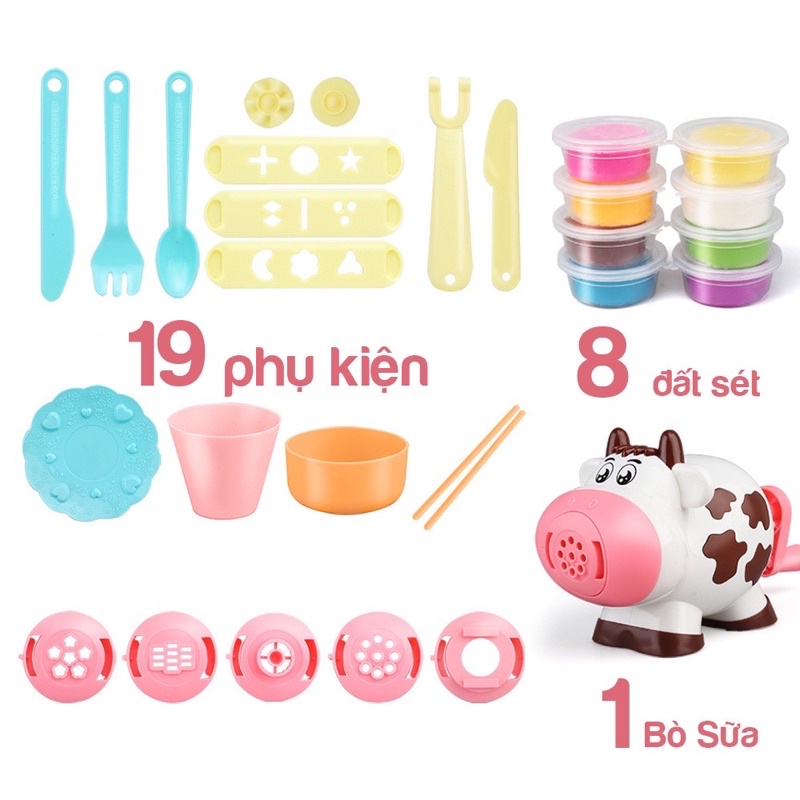 Đồ Chơi Đất Nặn An Toàn Cho Bé Tạo Hình Theo Khuôn Ngộ Nghĩnh, Đồ Chơi Đất Nặn Bò Sữa
