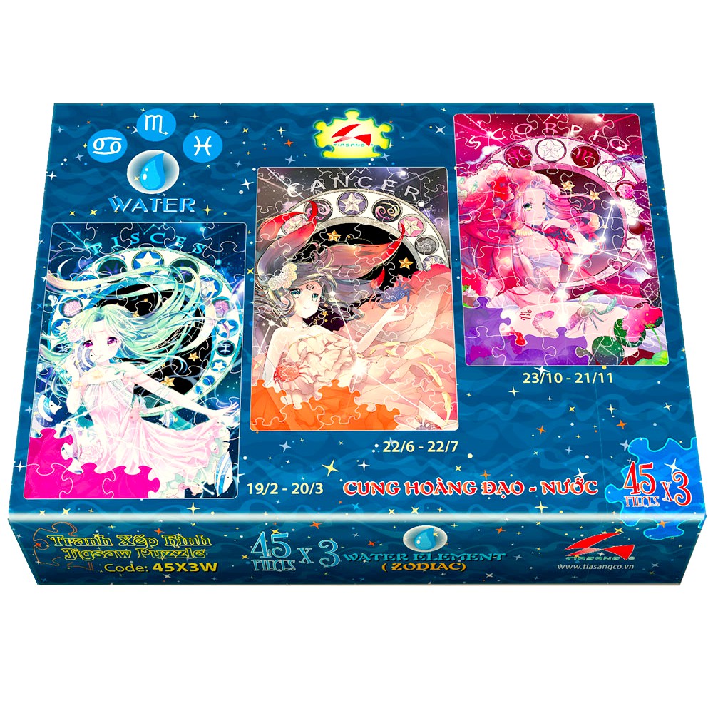 Bộ tranh xếp hình 45 mảnh 3 trong 1 - Cung hoàng đạo - Nước
