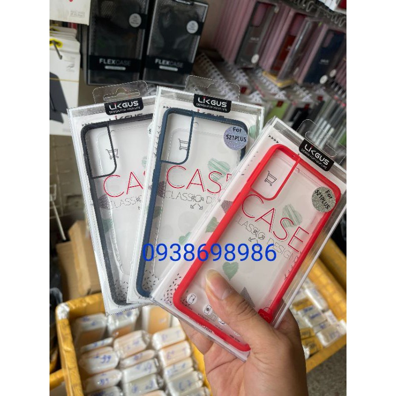 ốp Likgus lưng meka trong veo viền màu sansung S21 ultra/S21+/S21/S20ultra/S20+/S20/S10/S10+/note 10+/note 10 chính hãng