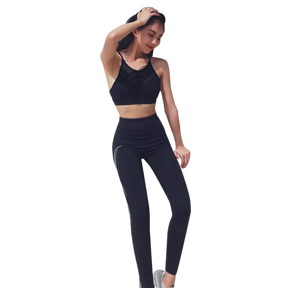 ib ĐỒ TẬP GYM, YOGA - Bộ đồ thể thao nữ 2 mảnh, Quần cạp cao bó eo in 3D bên hông, Áo Bra khoét lưng sexy [FANDRUINO]