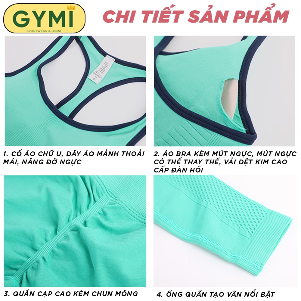 Set bộ đồ tập gym yoga nữ GYMI SET20 gồm áo bra và quần legging chun mông thể thao chất dệt cao cấp co giãn