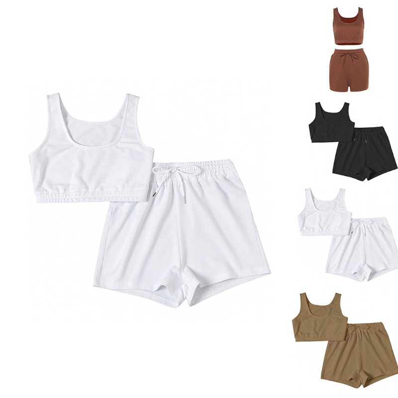 Set áo croptop 2 dây + quần ngắn màu trơn cho nữ