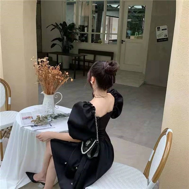 Váy nữ cổ vuông thiết kế tay phồng dáng xòe, Đầm thời trang công sở cao cấp dự tiệc sang trọng V113 | BigBuy360 - bigbuy360.vn
