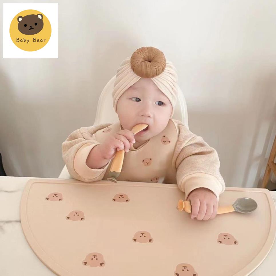 Tấm Lót Bàn Ăn Bằng Silicone Hình Đầu Gấu Phong Cách Hàn Quốc Cho Bé