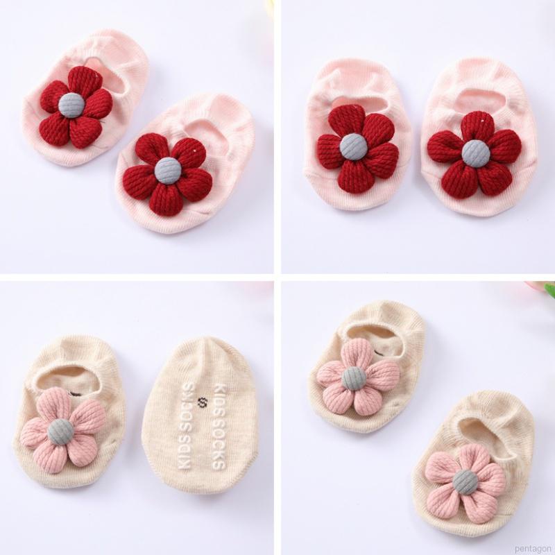 Bộ 2 chiếc vớ cotton cao tới mắt cá chân chống trượt đính hoa + băng đô phối ren xinh xắn thời trang cho bé gái sơ sinh