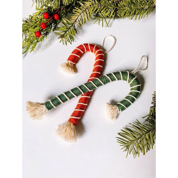 Kẹo gậy Macrame trang trí cây thông Noel