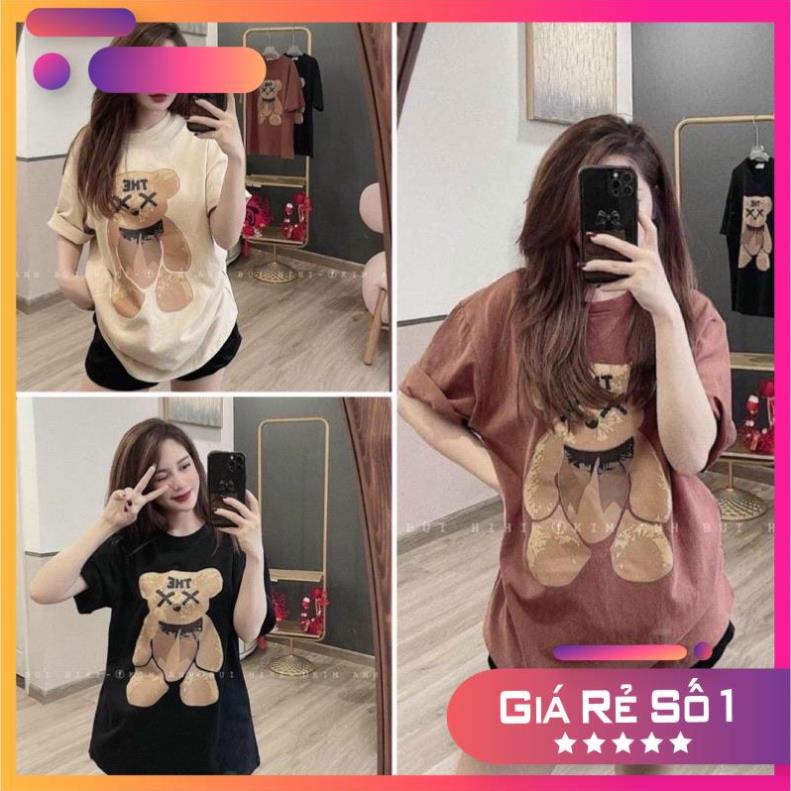 Áo Thun Tay Lỡ 3158- Áo Phông Cotton Nam Nữ Unisex - Oversize Form Rộng Phong Cách Ulzzang Vintage Hình Gấu THE