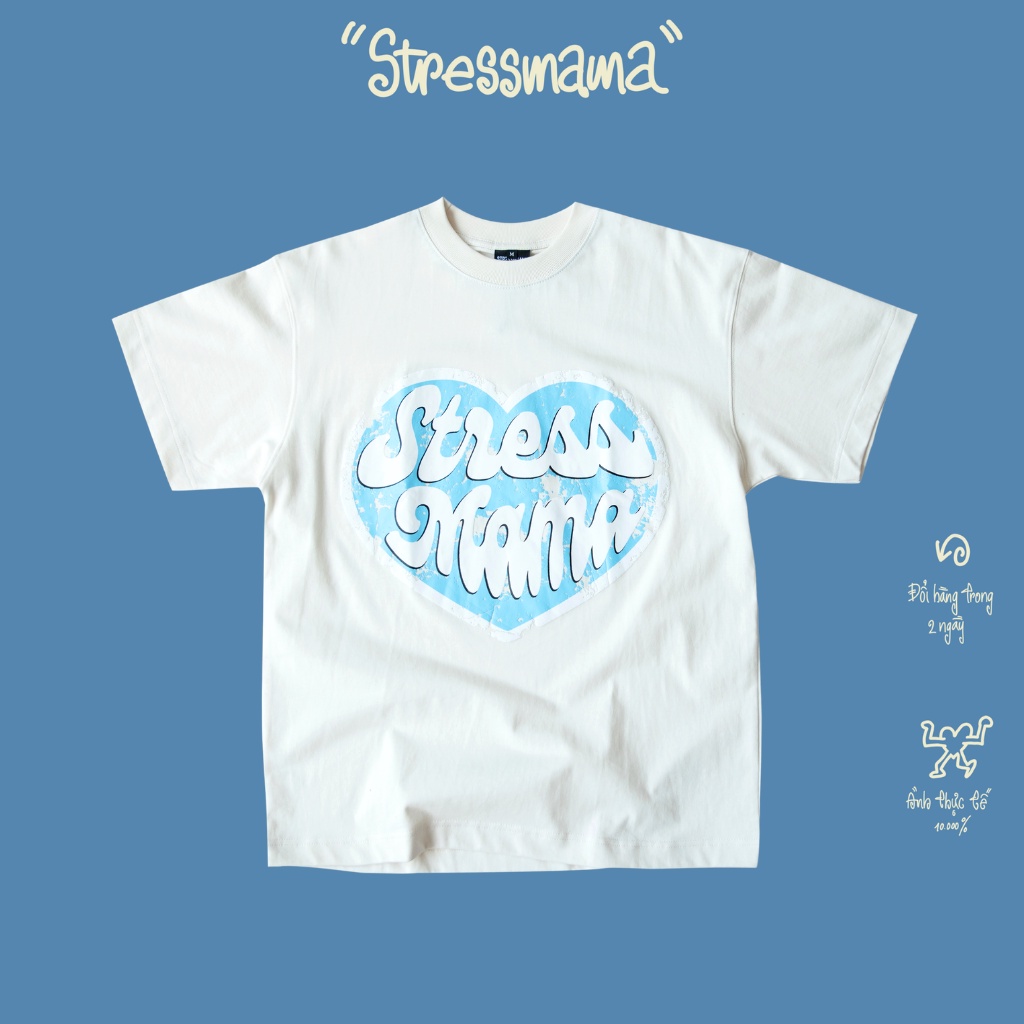 Stressmama Áo thun SSMA HEART T-SHIRT - Coconut milk chất liệu 100% Cotton 2 chiều 250GSM thoáng mát Local Brand