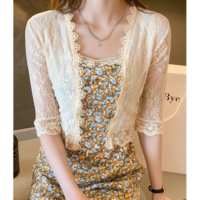 [Sẵn đủ size] Áo khoác ren viền hoa tay lỡ nhẹ nhàng