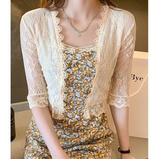 [Sẵn đủ size] Áo khoác ren viền hoa tay lỡ nhẹ nhàng