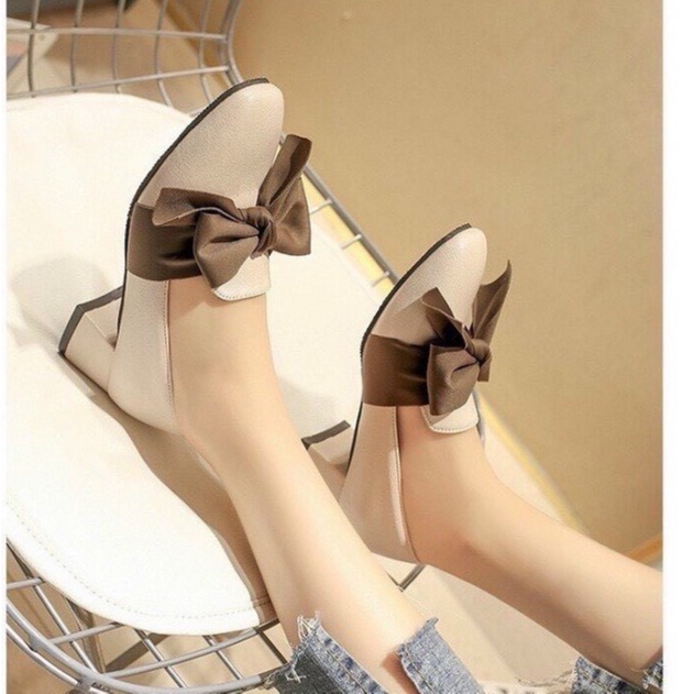 Giày Nữ 3 Phân Chất Da Mờ Mềm Thiết Kế Nơ Lụa Phong Cách Hàn Quốc Size 35 - 39