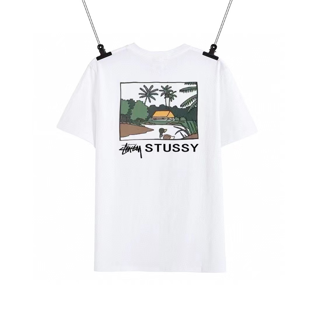 Áo Thun Cotton Tay Ngắn In Bưu Thiếp Stussy Thời Trang Mùa Hè Cho Cặp Đôi