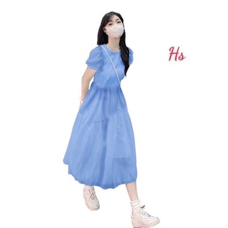 Đầm Babydoll Maxi Tầng Ulzzang Tiểu Thư Màu Xanh Hottrend