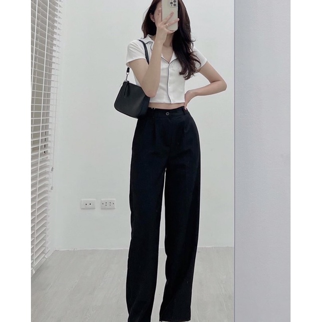 Croptop cổ vest viền trắng