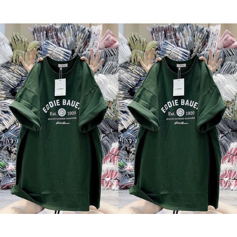 Áo thun, áo phông cotton khô form rộng tay lỡ unisex màu xanh rêu
