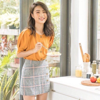 ❤️ #set_mix sang hết xẩyyy ❤️ 💢 set áo cam - chân váy kẻ 💢