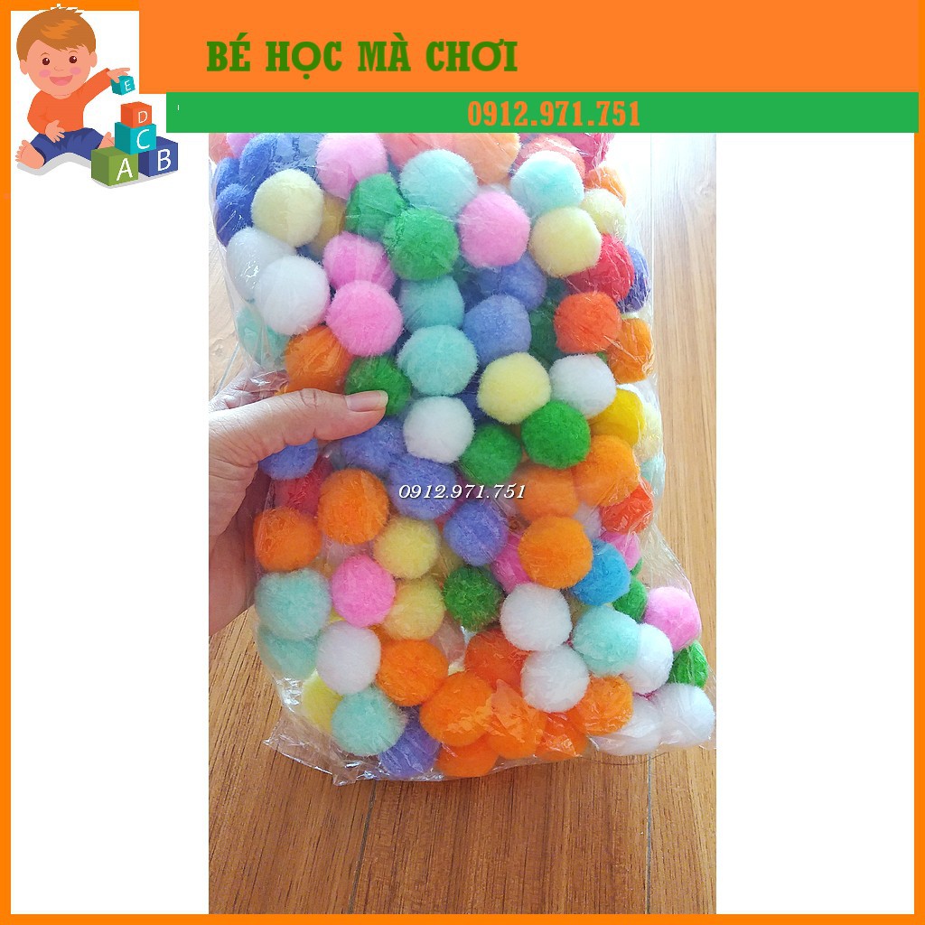 Pom pom QUẢ POMPOM nhiều kích cỡ làm học liệu mầm non