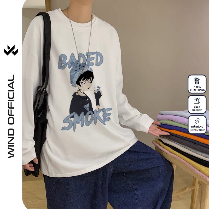 Áo thun tay dài WIIS phông nam nữ form rộng BADED SMOKE unisex oversize ulzzang