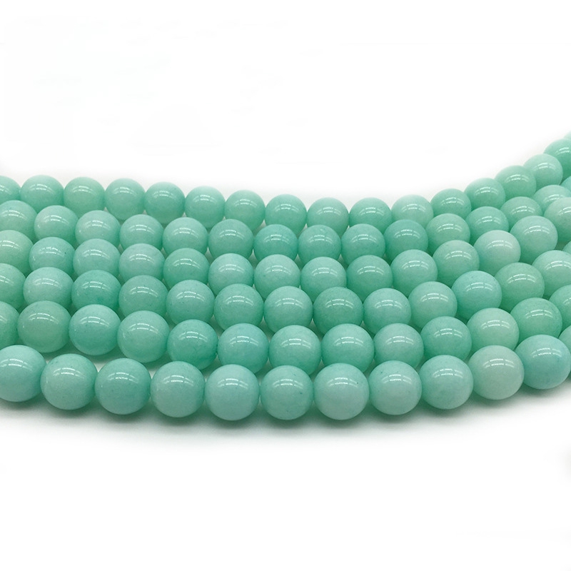 Chuỗi hạt đá tròn tự nhiên màu xanh lá nhạt dùng làm trang sức / vòng tay DIY