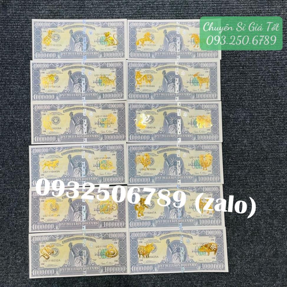 Tiền 1 Triệu Đô Usd 12 con giáp mạ vàng, Kỉ Niệm Siêu Cấp Có Bảo An, tặng bao lì xì