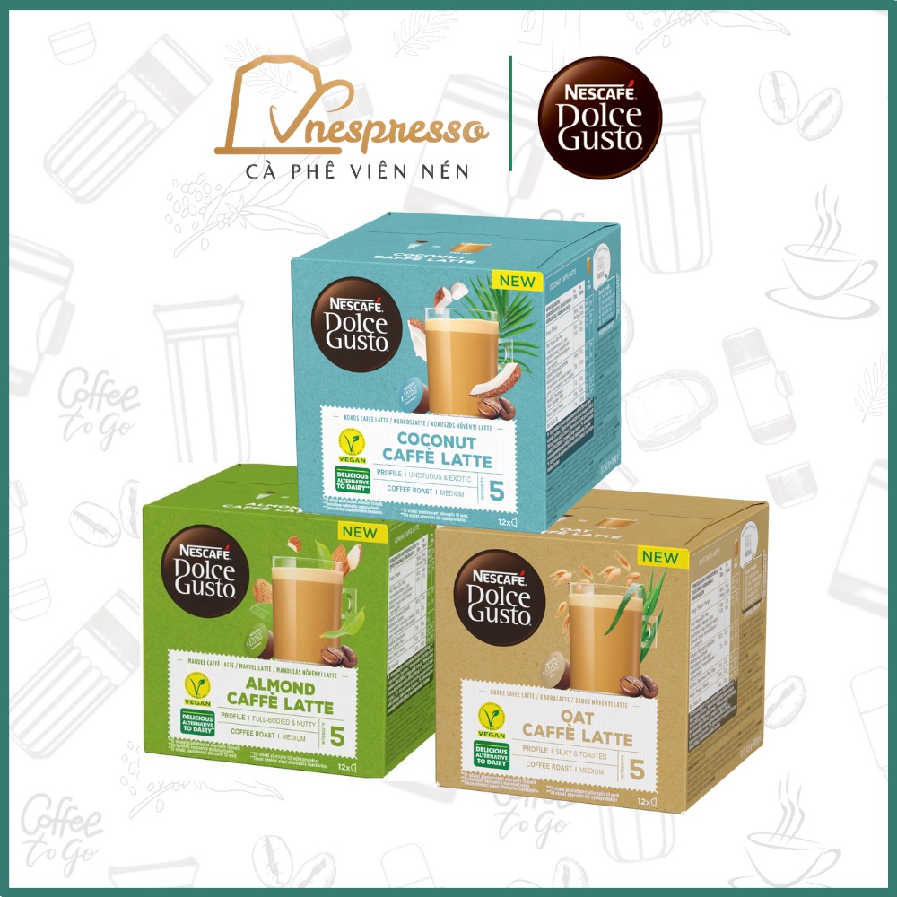 Cà phê viên nén DOLCE GUSTO VEGAN vị sữa Hạnh nhân, sữa Dừa, Lúa mạch  - Hộp 12 viên